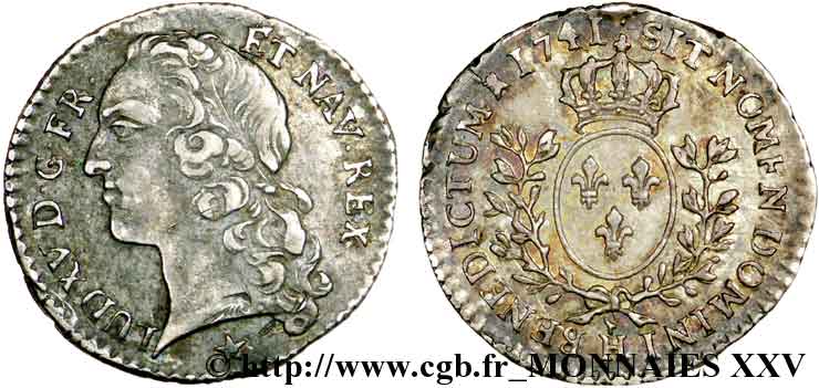 LOUIS XV THE BELOVED Vingtième d écu aux branches d’olivier, tête ceinte d’un bandeau 1741 La Rochelle XF