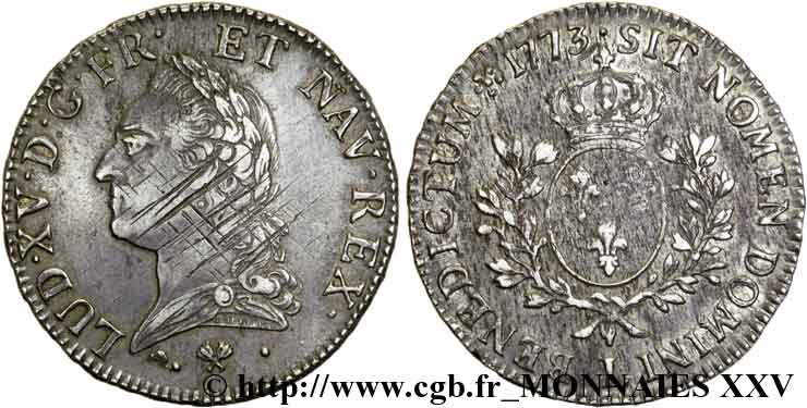 LOUIS XV DIT LE BIEN AIMÉ Écu dit “à la vieille tête”  1773 Bayonne TTB