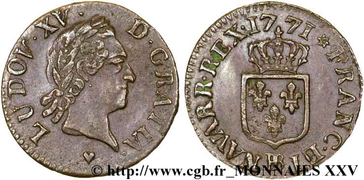 LOUIS XV DIT LE BIEN AIMÉ Liard à la vieille tête 1771 Strasbourg SUP
