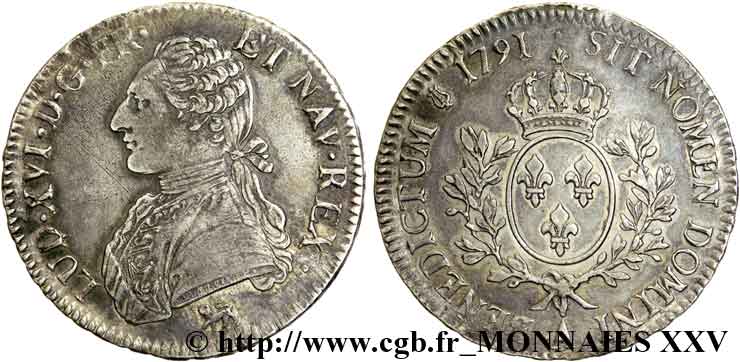 LOUIS XVI (MONARQUE CONSTITUTIONNEL)  Écu dit “aux branches d&nbsp;olivier” 1791 Paris TTB+