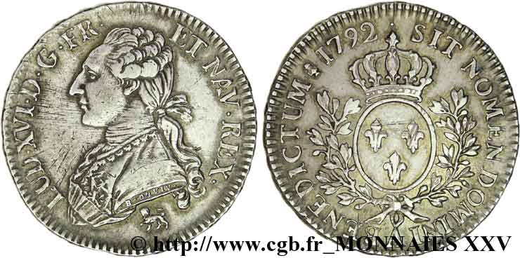 LOUIS XVI (MONARQUE CONSTITUTIONNEL)  Demi-écu dit  aux branches d olivier  1792 Paris TTB+