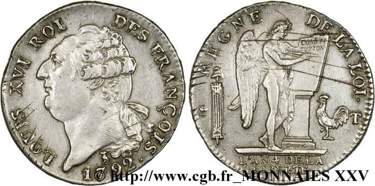 LOUIS XVI (MONARQUE CONSTITUTIONNEL)  Écu dit &nbsp;au génie&nbsp;, type FRANÇOIS 1792 Nantes TTB+