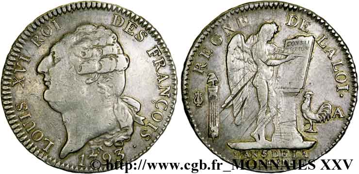 LOUIS XVI (MONARQUE CONSTITUTIONNEL)  Écu dit  au génie , type FRANÇOIS 1793 Paris TTB
