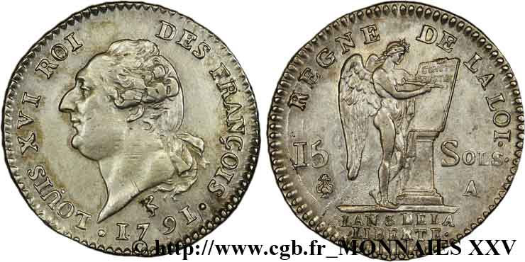 LOUIS XVI 15 sols dit  au génie , type FRANÇOIS 1791 Paris EBC/SC