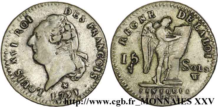 LOUIS XVI (MONARQUE CONSTITUTIONNEL)  15 sols dit  au génie , type FRANÇOIS 1791 Lille TTB