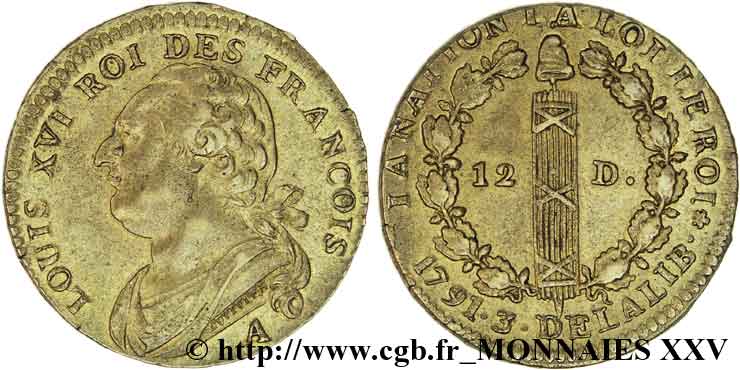 LOUIS XVI 12 deniers dit  au faisceau , type FRANCOIS 1791 Paris, Monnaie de Matignon fVZ