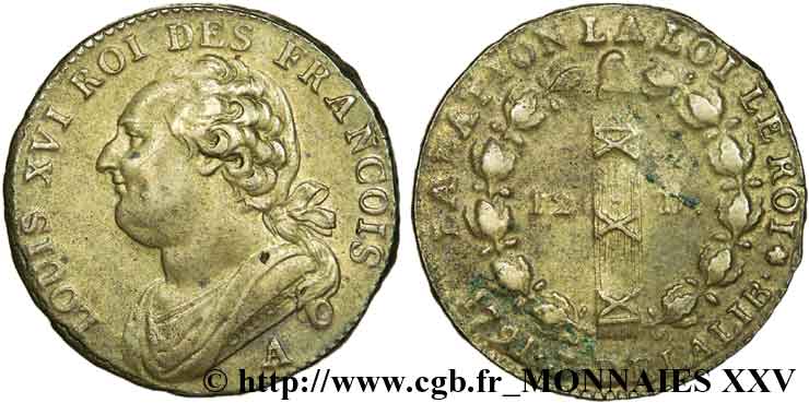 LOUIS XVI 12 deniers dit  au faisceau , type FRANCOIS 1791 Paris, Monnaie de Matignon BB
