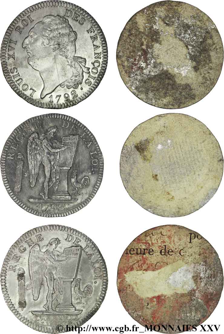 LOUIS XVI Lot de trois épreuves unifaces en étain 1792-1793  VZ