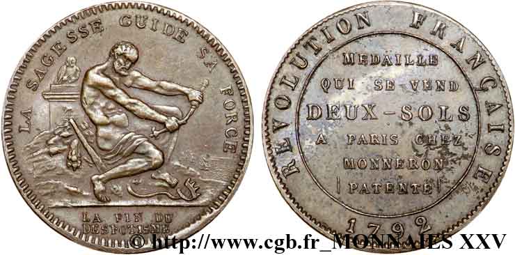REVOLUTION COINAGE Monneron de 2 sols à l Hercule n.d. Birmingham, Soho AU