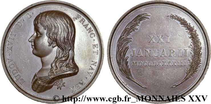 LOUIS XVII Médaille en cuivre pour la mort de Louis XVII le 8 juin 1795 VZ