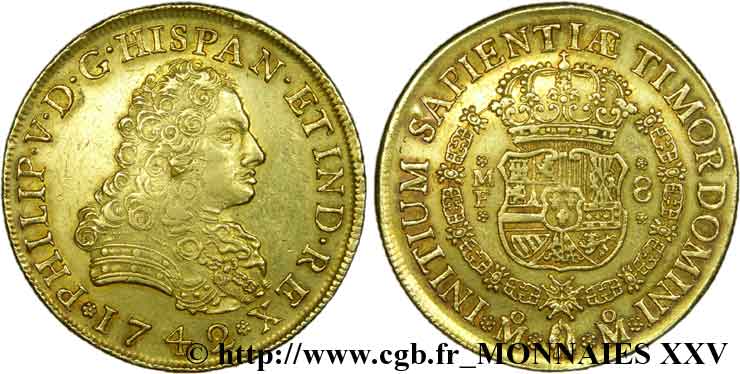 AMÉRIQUE ESPAGNOLE - PHILIPPE V DE BOURBON 8 escudos 1742 Mexico MBC+