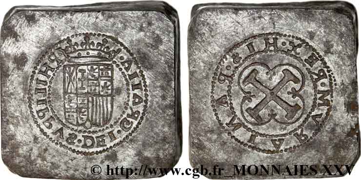 ESPAGNE - FAUX-MONNAYAGE AU NOM DE PHILIPPE Ensemble de deux carrés monétaires pour frapper des écus d’or (escudo) au nom de Philippe d’Espagne n.d.  TTB+