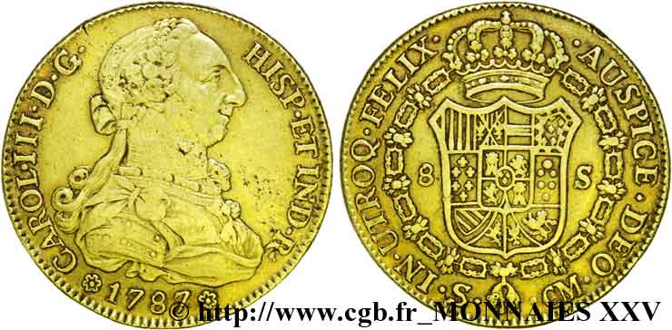 ESPAGNE - ROYAUME D ESPAGNE - CHARLES III Huit escudos 1787 Séville TTB