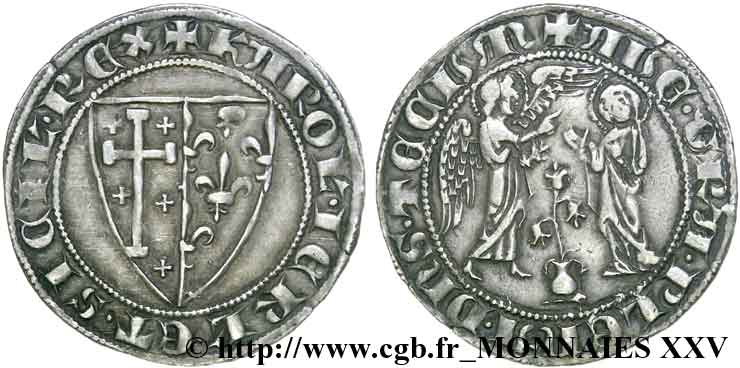 ITALY - KINGDOM OF NAPLES - CHARLES I OF ANJOU Salut d argent c. 1266-1285 Naples XF