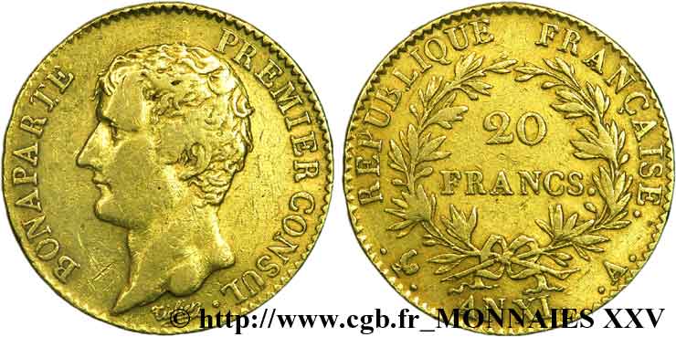 20 francs or Bonaparte Premier consul 1803 Paris F.510/1 XF 
