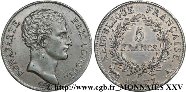 Essai au module de 5 francs par Galle, frappe médaille, effigie plus grosse 1803 Paris VG.1231  XF 