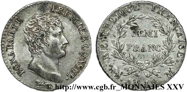Demi-franc Bonaparte Premier consul 1804 Toulouse F.173/10 BB 
