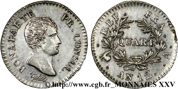 Quart (de franc) Bonaparte Premier Consul 1804 Paris F.157/1 SPL 