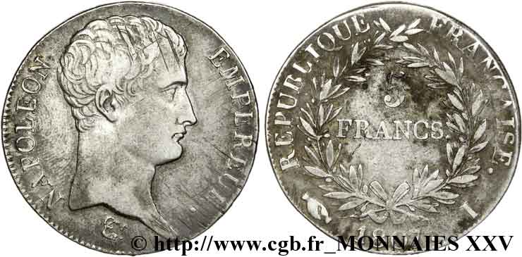 5 francs Napoléon empereur, calendrier grégorien 1807 Limoges F.304/16 VF 