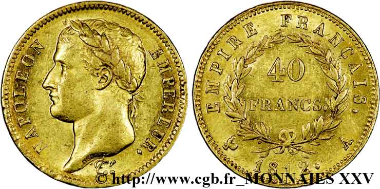 40 francs or Napoléon tête laurée, Empire français 1812 Paris F.541/9 TTB 