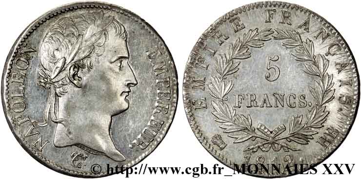 5 francs Napoléon empereur, Empire français 1812 Strasbourg F.307/43 AU 