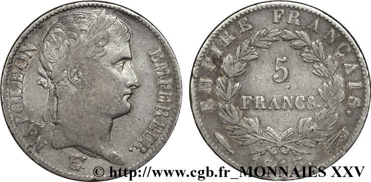 5 francs Napoléon empereur, Empire français 1813 Utrecht F.307/74 XF 