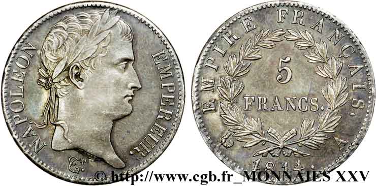 5 francs Napoléon empereur, Empire français 1814 Paris F.307/76 EBC 