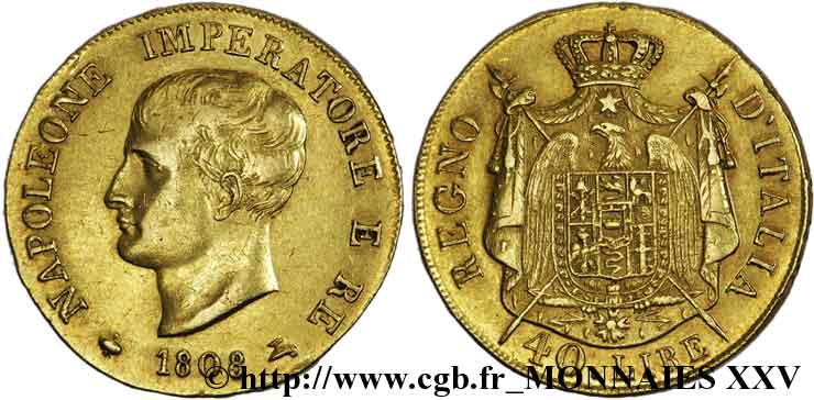 40 lire en or, 1er type 1808 Milan VG.1311  SS 