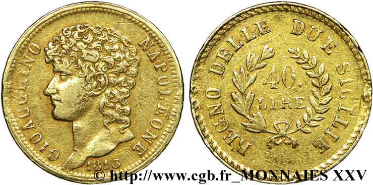 40 lire en or, branches courtes 1813 Naples VG.2250  TTB 