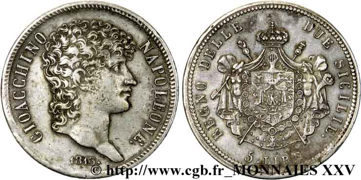 5 lire 1813 Naples VG.2255  EBC 