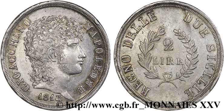 2 lire, rameaux courts 1813 Naples VG.2258  XF 