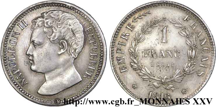 1 franc, essai en argent, surfrappé sur 1 franc 1837 1816  VG.2406  EBC 