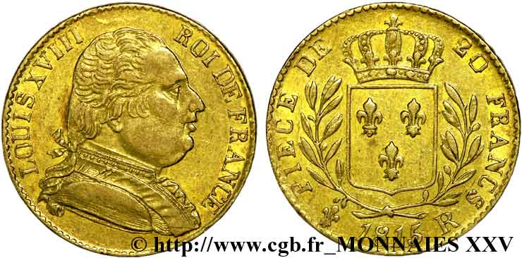 20 francs or Louis XVIII, buste habillé 1815 Londres F.518/1 XF 