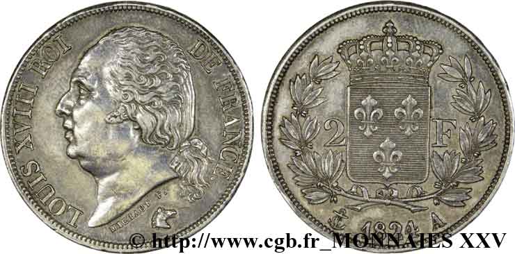 2 francs Louis XVIII 1824 Paris F.257/51 XF 