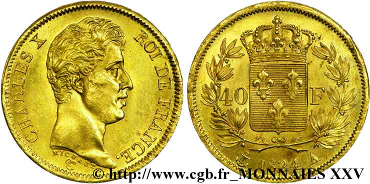 40 francs or Charles X, 1er type 1824 Paris F.543/1 EBC 