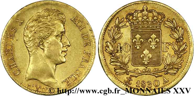 40 francs or Charles X, 2e type 1830 Paris F.544/5 TTB 