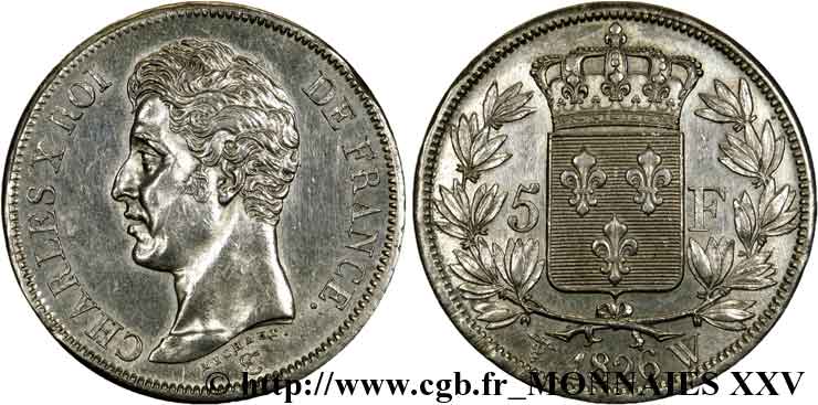 5 francs Charles X, 1er type 1826 Lille F.310/27 EBC 