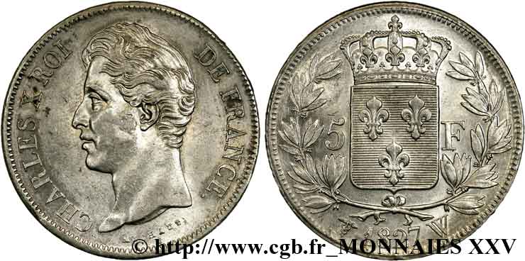 5 francs Charles X, 2e type 1827 Lille F.311/13 AU 