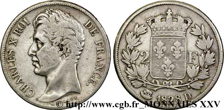 2 francs Charles X 1828 Lyon F.258/40 BC 