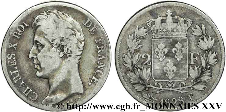 2 francs Charles X 1828 Nantes F.258/47 BC 