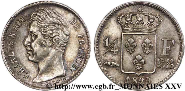 1/4 franc Charles X 1829 Strasbourg F.164/31 EBC 