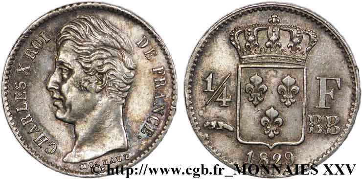 1/4 franc Charles X 1829 Strasbourg F.164/31 VZ 