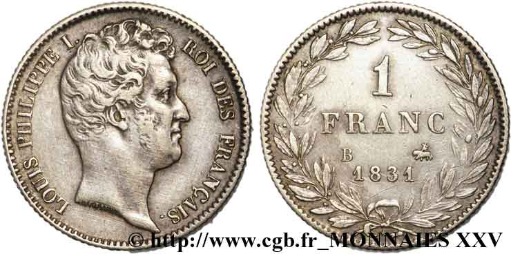 1 franc Louis-Philippe, tête nue 1831 Rouen F.209/2 MBC 