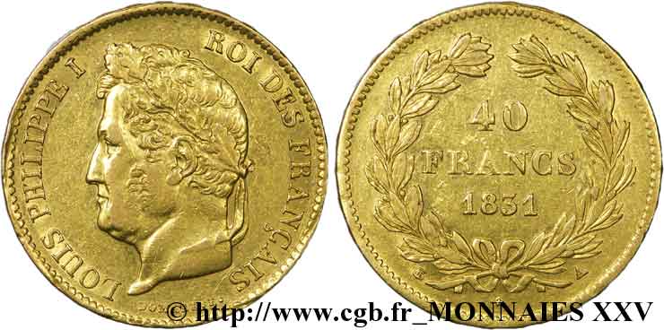 40 francs or Louis-Philippe 1831 Paris F.546/1 XF 