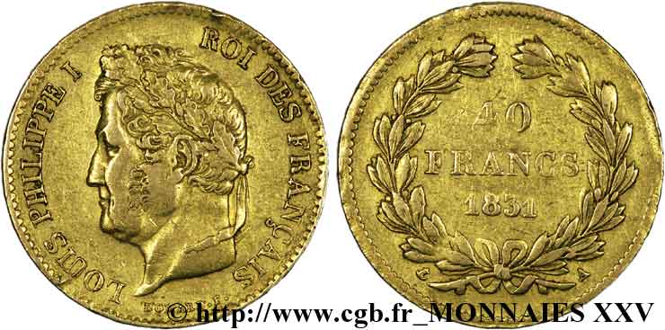 40 francs or Louis-Philippe, sans étoile 1831 Paris F.546/2 XF 