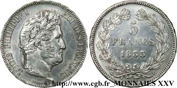 5 francs, IIe type Domard 1833 Rouen F.324/15 SUP 