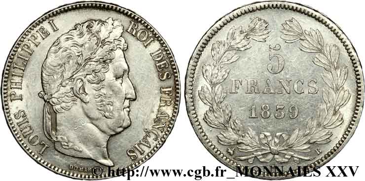 5 francs, IIe type Domard 1839 Rouen F.324/76 EBC 