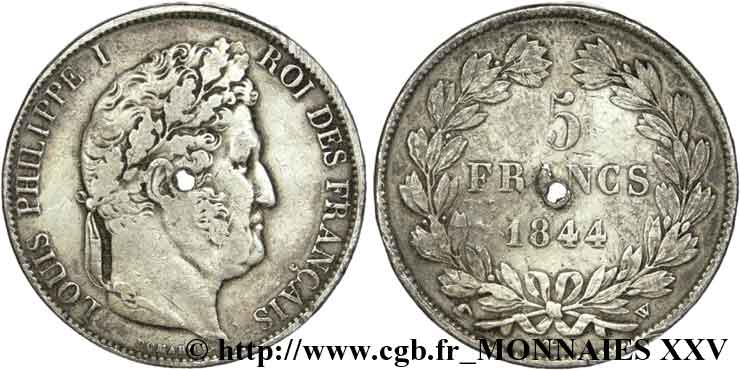 Faux d’époque de 5 francs, IIIe type Domard 1844 Lille F.325/5 q.BB 