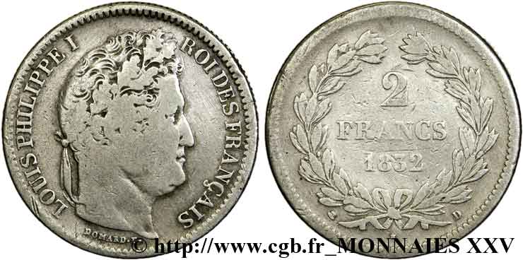 2 francs Louis-Philippe 1832 Lyon F.260/7 VF 