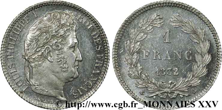 1 franc Louis-Philippe, couronne de chêne 1832 Paris F.210/1 SUP 